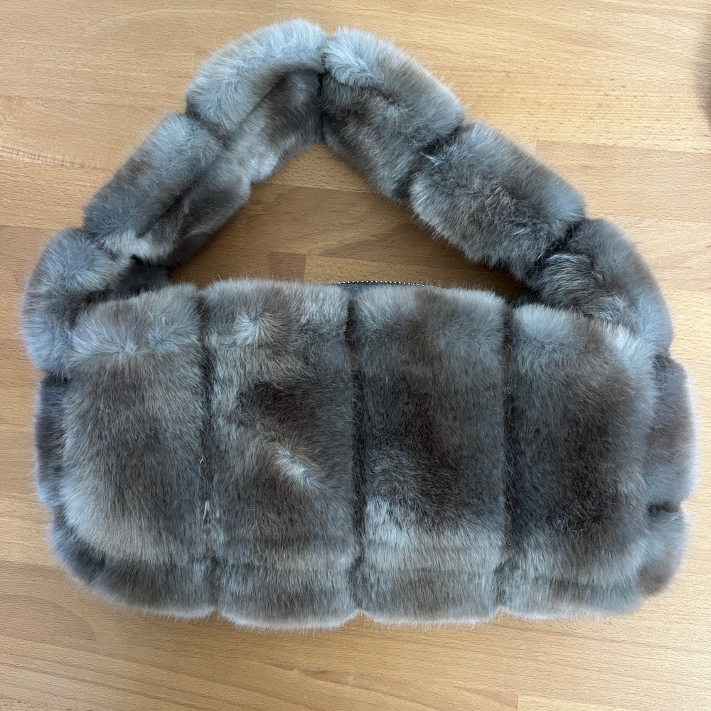 Marei 1998 Gray Vegan Luxury Faux Fur Shoulder Bag 90s Y2k Style - Picture 2 of 10